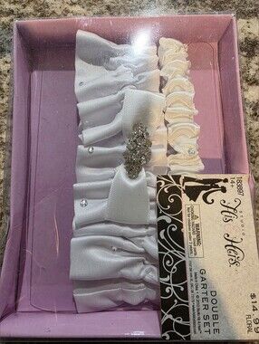 White Satin Bridal Garter Set with Rhinestone Bow
